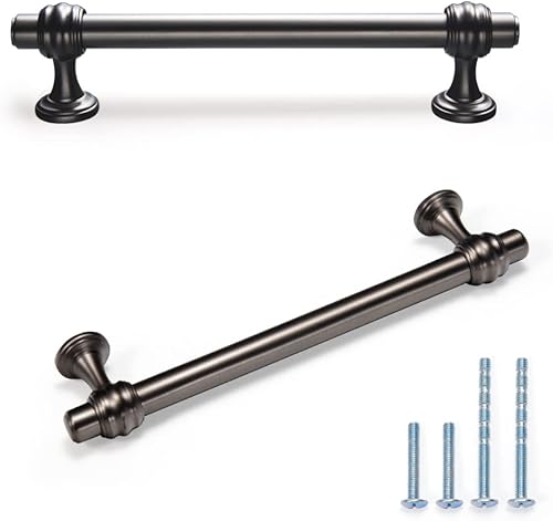 Paquete de 6 manijas de gabinete de níquel cepillado negro, 5 pulgadas, 5.039 in, centro de agujero, modernos tiradores de gabinete de cocina, baño,