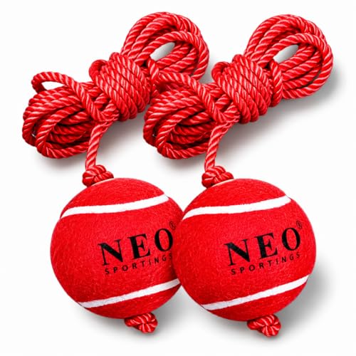 Image of Heavy Tennis Red Hanging Ball, Two Knots, 3.6 metres Nylon Rope (Red Rope, Pack of 2)