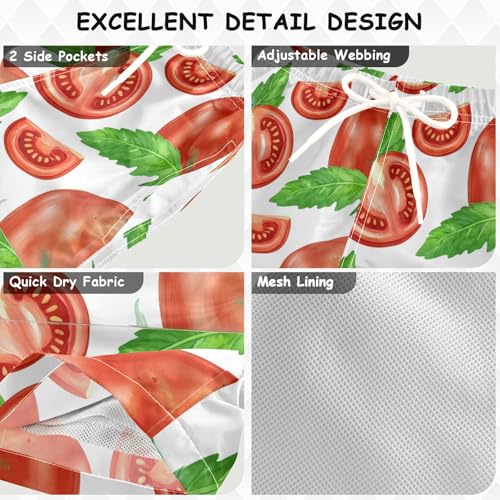 DOMIKING Tomato Slice White Toddler Boys' Swim Trunks Mesh Lining Swim Shorts for Boys Kids Adjustable Waist 2T3
