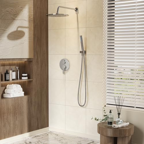 Image of Gabrylly Shower System, Wall Mounted Shower Faucets Set with Shower Valve, High Pressure 10 inch Rain Shower head with Handheld Spray Combo, 2 Way Rainfall Shower Head Set, Chrome
