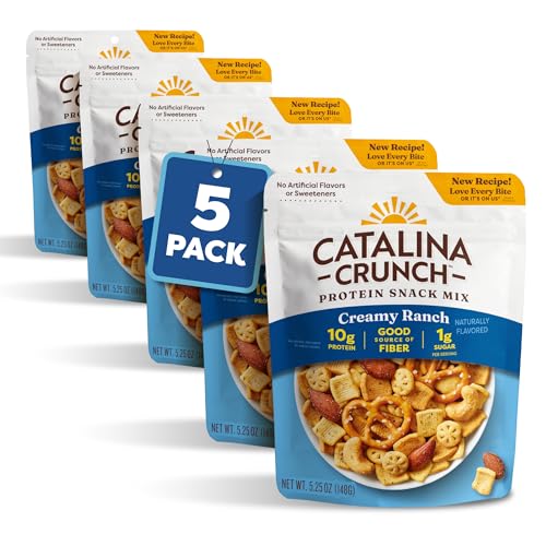 Catalina Crunch Protein Snack Mix | 10g Protein, 1g Sugar per Serving | Good Source of Fiber, Keto, Gluten Free | Creamy Ranch, 5.25 Ounce Bag (Pack of 5) - Packaging May Vary