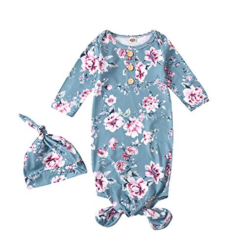 Image of Moru Infant Baby Girls Cotton Sleeper Gowns Organic Cotton Floral Kimono Knotted Gown