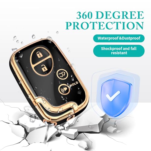 Image of Key Fob Cover for Lexus with Keychain, TPU Key Case Protection Compatible with 2009-2015 Lexus RX350 RX450 GX460 LX570 CT200h ES350 GS300 GS430 GS450h GS460 IS250 IS350 LS460, 4 Button (Gold /Black)