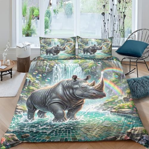 Housse de couette rhinocéros avec fermeture éclair lit double