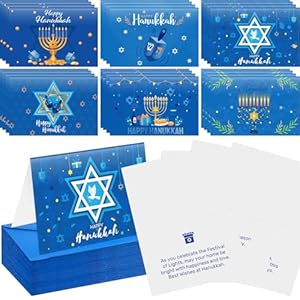 48 Set Hanukkah Greeting Cards with Envelopes Chanukah Greeting Cards Religious Holiday Gift Cards Pack with Star of David Jewish Menorah Dreidel Pattern for Happy Hanukkah Party Decor