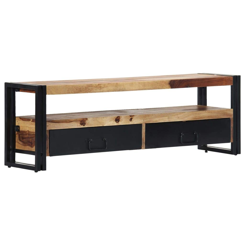 TV-Schrank Massivholz Akazie 120x30x40 cm mit 2 Schubladen und Ablage, Stabiler Stahlrahmen, modernes Sideboard für Wohnzimmer, Stauraum für Multimedia und Gaming Zubehör