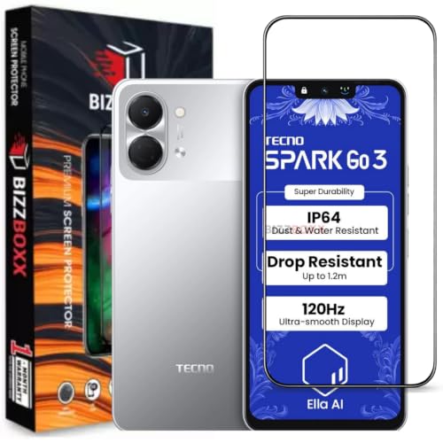 Image of Edge to Edge Tempered Glass For Tecno Spark Go 3 Screen Protector Guard - HD Clarity, Anti-Fingerprint Screen Guard (Tecno Spark Go 3-6.74 Inch) With Installation Kit - Pack of 1