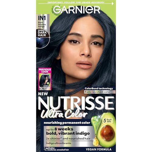 Garnier Nutrisse Ultra Color Hair Color, Permanent Hair Dye for Up to 8 Weeks of Bold, Vibrant, Fade-Resistant Results, Vegan & Cruelty-Free, IN1 Dark Intense Indigo (Midnight Iris), 1 Count