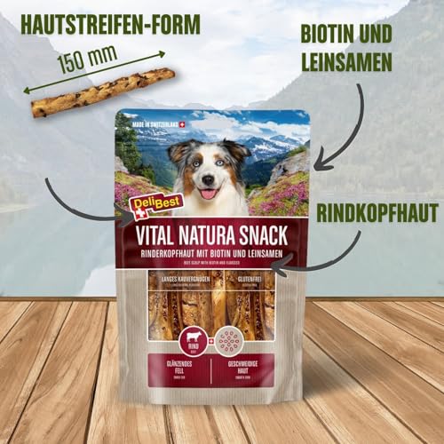 DeliBest Vital Natura Snack Biotin + Leinsamen I Kausnack für Hunde I für jedes Alter und Jede Größe I auch zur Zahnreinigung perfekt geeignet I natürlicher Kausnack I 200 g Packung