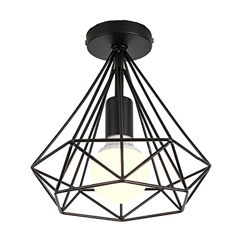 STOEX Plafonnier industrielle Retro 25cm en forme Diamant Suspension Luminaire pour Salle à Manger,Bar,Chambre (Noir)
