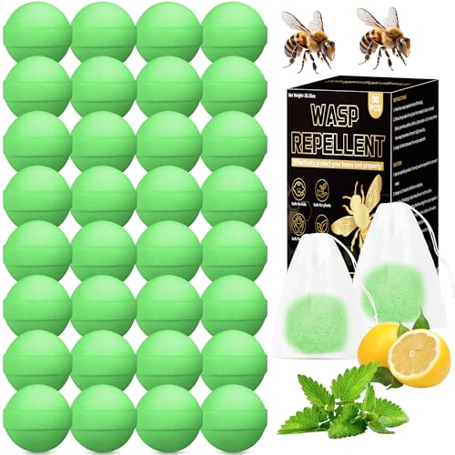 36 Pack Natural Peppermint Oil Wasp and Bee Repellent Carpenter Bee Repellent for Yellow Jackets Hornets Mud Wasps Deterrent for Indoor Outdoor Patio Garden Porch Pet and Human Safe