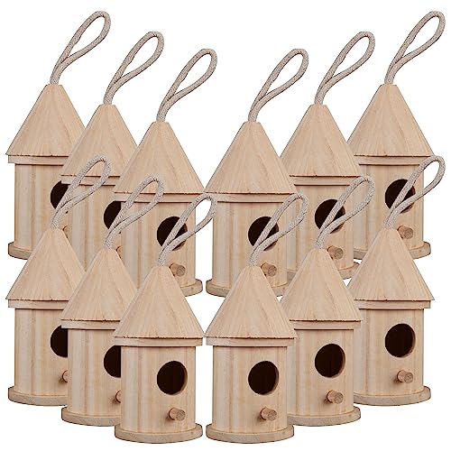 Make Market 5 Wooden Hut Birdhouse - Unfinished Birdhouse Made of 100% Wood Outdoor Nesting Boxes - Bulk 12 Pack