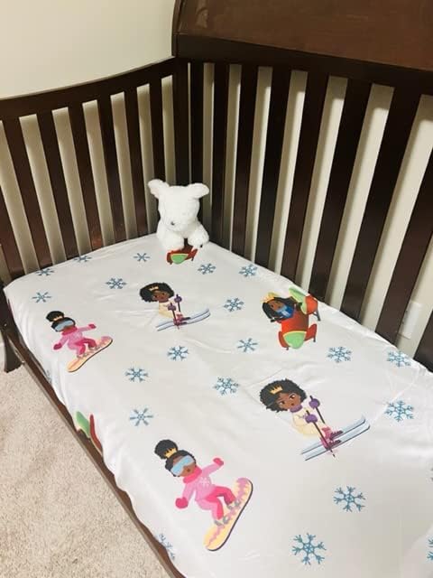 Image of Satin Fitted Crib Sheet for Baby Girls,Boys, Toddler Bed to retain Hair Moisture Size (Ice Princess, Standard Crib Sheet)