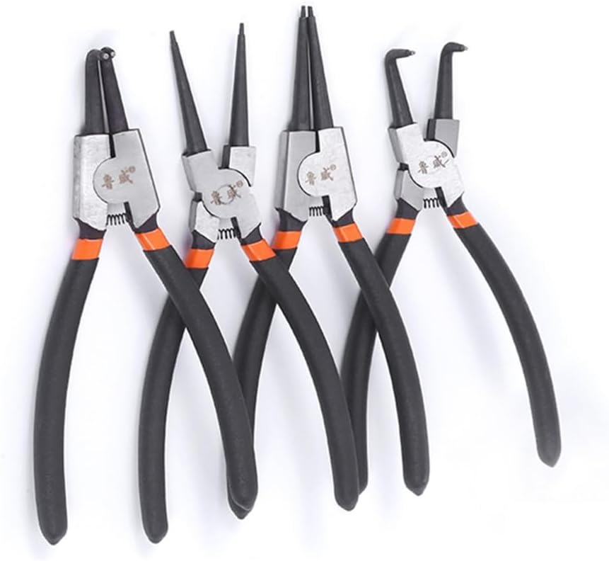 Circlip Plier Internal External Remover Installation Tool Straight/Curved Jaw Tip Spring Loaded Tool, 7 inch