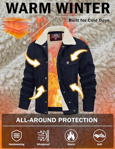 Image of MAGCOMSEN Men's Corduroy Jacket Winter Sherpa Lined Warm Thick Trucker Cargo Coat with 5 Pockets