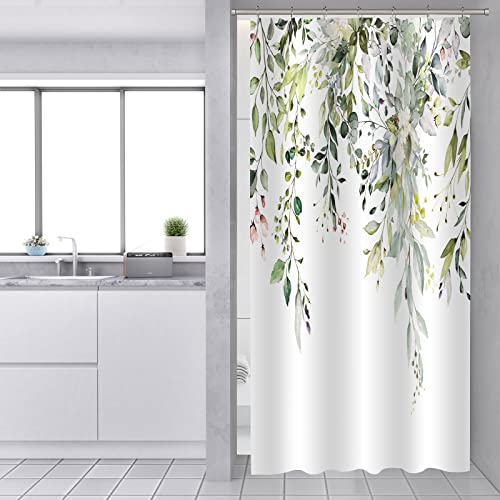 Muuyi Shower Curtain, Waterproof Green Stall Shower Curtain, 3D-Printing Washable Small Shower Curtains For Bathroom, Floral Plant Leaf Shower Curtain With 12 Hooks 36 X 72 Inches #TOP4
