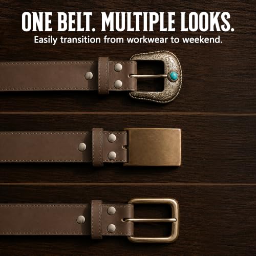 Image of BC Belts Leather Belt Strap with Vintage Distressed Texture 1.5 inch Wide with Snaps and without Buckle