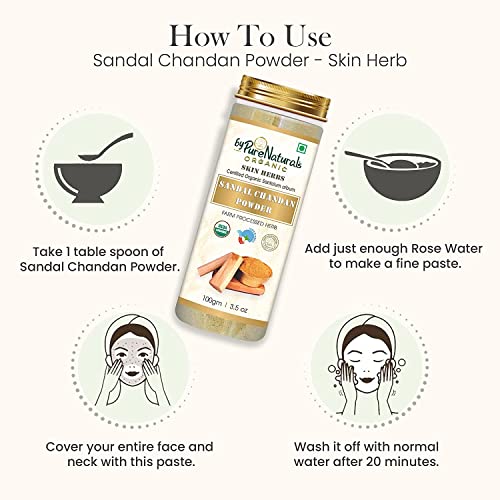 Image of byPureNaturals Organic Sandal Chandan Powder, 100gm | 100% Natural Herbal Pure Face Pack for reducing Pimples and Sun Tan | Facial for Dry Skin | For Men and Women