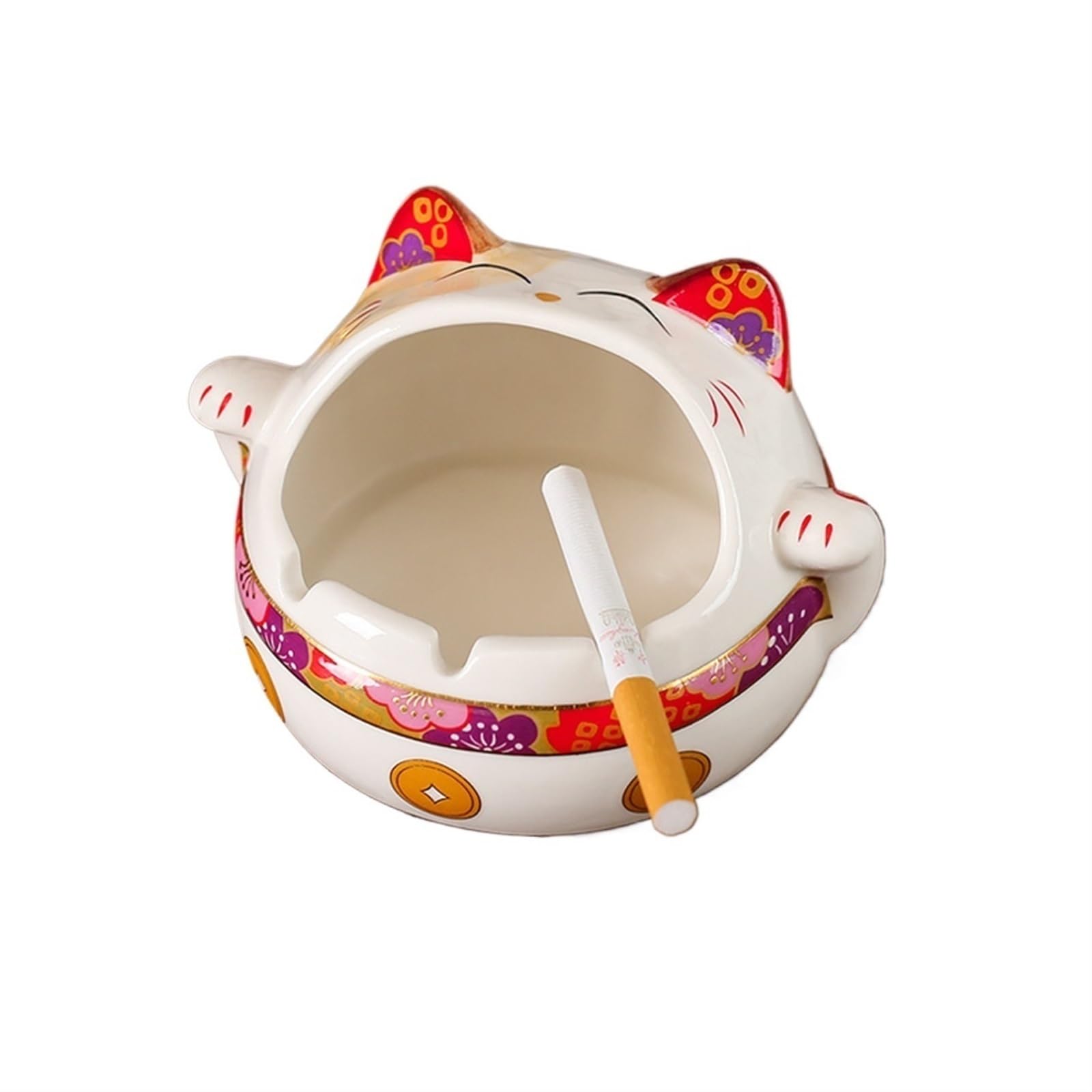 Ashtray Ceramic Windproof Lucky Cat Shaped Ash Holder for Smokers,Desktop Smoking Ash Tray
