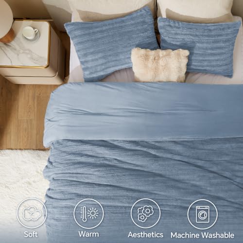 Image of BEDELITE Faux Fur King Size Comforter Set, Fluffy Bed Set, Blue Fog | Super Soft & Warm, Luxury Fuzzy Cozy Comforter for Winter, Heavy Plush Bed set, with 2 Pillowcases