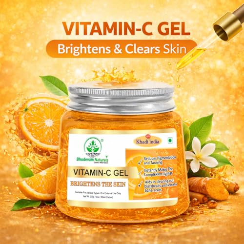 Image of Khadi Organic and Natural Vitamin C Aloe Vera Gel Radiant Glow - Hydrating Skin Serum for Brightening & Rejuvenation | Soothing & Healing Moisturizer for Acne-Prone Skin Suitable for All Skin Types - 200GM