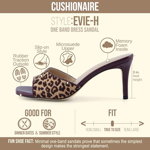 Image of CUSHIONAIRE Evie Kitten Heel Sandals for Women, Slip On One Band Dress Sandals with Memory Foam, Wide Widths and 3 Inch Heel