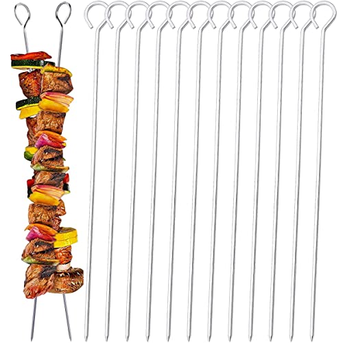 Juego de 12 Pinchos de Acero Inoxidable para barbacoa, Pinchos Morunos de Metal, Palos para Barbacoa, Brochetas de la Parrilla Reutilizables, 40cm