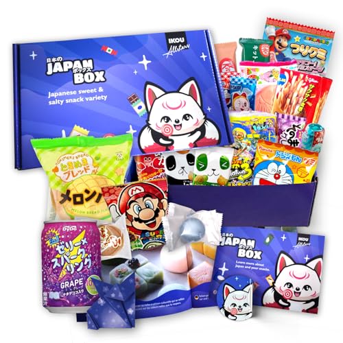IKOU OKASHI Box - Japanische Süssigkeiten & Snacks | Probierbox Geschenkidee mit Schokolade Chips & Bonbons inkl. Origami & Sticker!