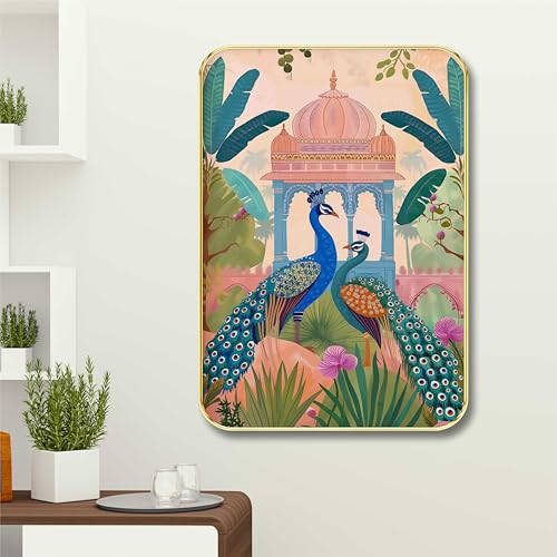 Image of Livin'luxe couple peacock Boho painting Premium Framed Laminated Wall paintings for living room, bedroom, home decoration, wall decoration18 inch x 24 inch ETNF01-99