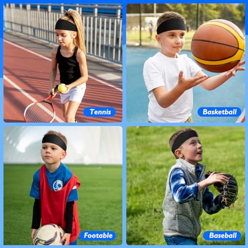 Image of Sports Headbands for Kids, 5 Pack Moisture Wicking Sweatbands for Footable Soccer Baseball Running for Boys and Girls 5-15 Years Old