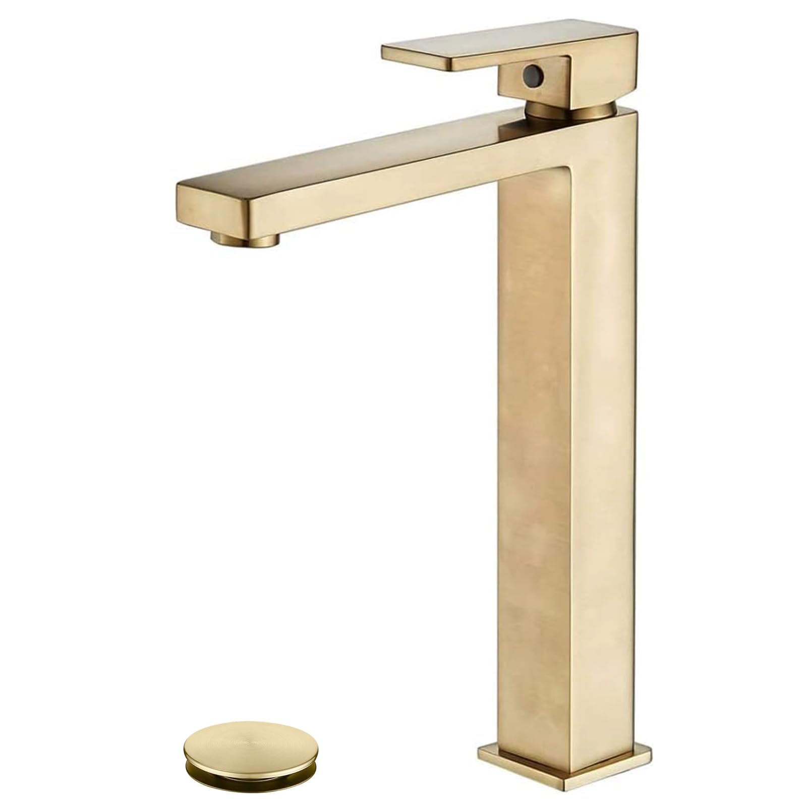 Tall Bathroom Faucet for Vessel Sink, NEWRAIN Modern Single Handle Brushed Gold Bathroom Vessel Faucet with pop up Drain Stopper