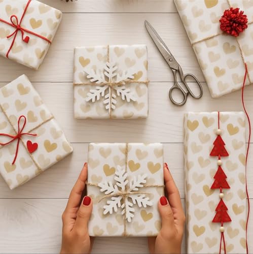 10 Blatt 50x66cm Geschenkpapier Herzen, Geschenkpapier Gold Liebe, Geschenk Papier Geburtstag Hochzeit Edel, Romantische Geschenkverpackung für Valentinstag, Hochzeiten und Jubiläen