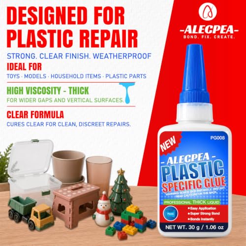 Image of ALECPEA Super Glue for Plastic 30g, Thick Plastic Adhesive with 3 Droppers | Clear High-Viscosity Glue For Cracked Toys, Plastic Housings, Miniatures And Small Household Repairs