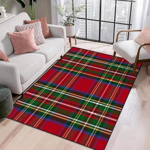Area Rug Seamless Tartan Pattern Washable 4x6 feet Rugs for Bedroom Kitchen Living Room Non Slip Outdoor Carpets Soft Mats for Home Playroom Decor Cover
