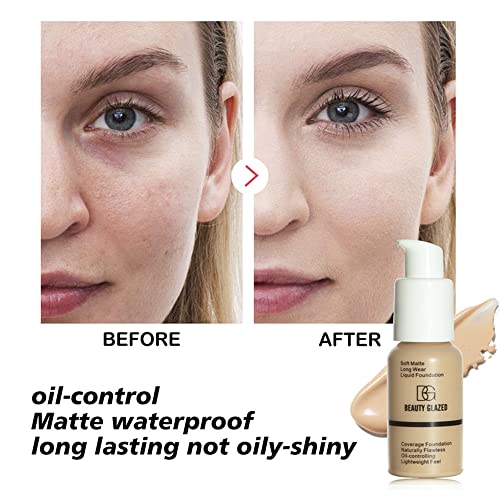 Foundation,Flawless Soft Matte Liquid Foundation 24Hr Oil Control Concealer Foundation Makeup (#103 Warm Peach) #TOP2