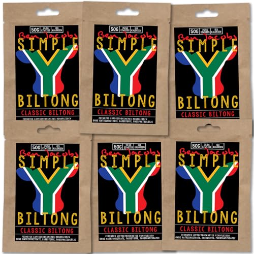 Biltong Beef Jerky Probierbox, 6 x 50g, handgemacht, österreichisches Weiderind, Premium Trockenfleisch ohne chemische Zusätze (Classic Biltong)