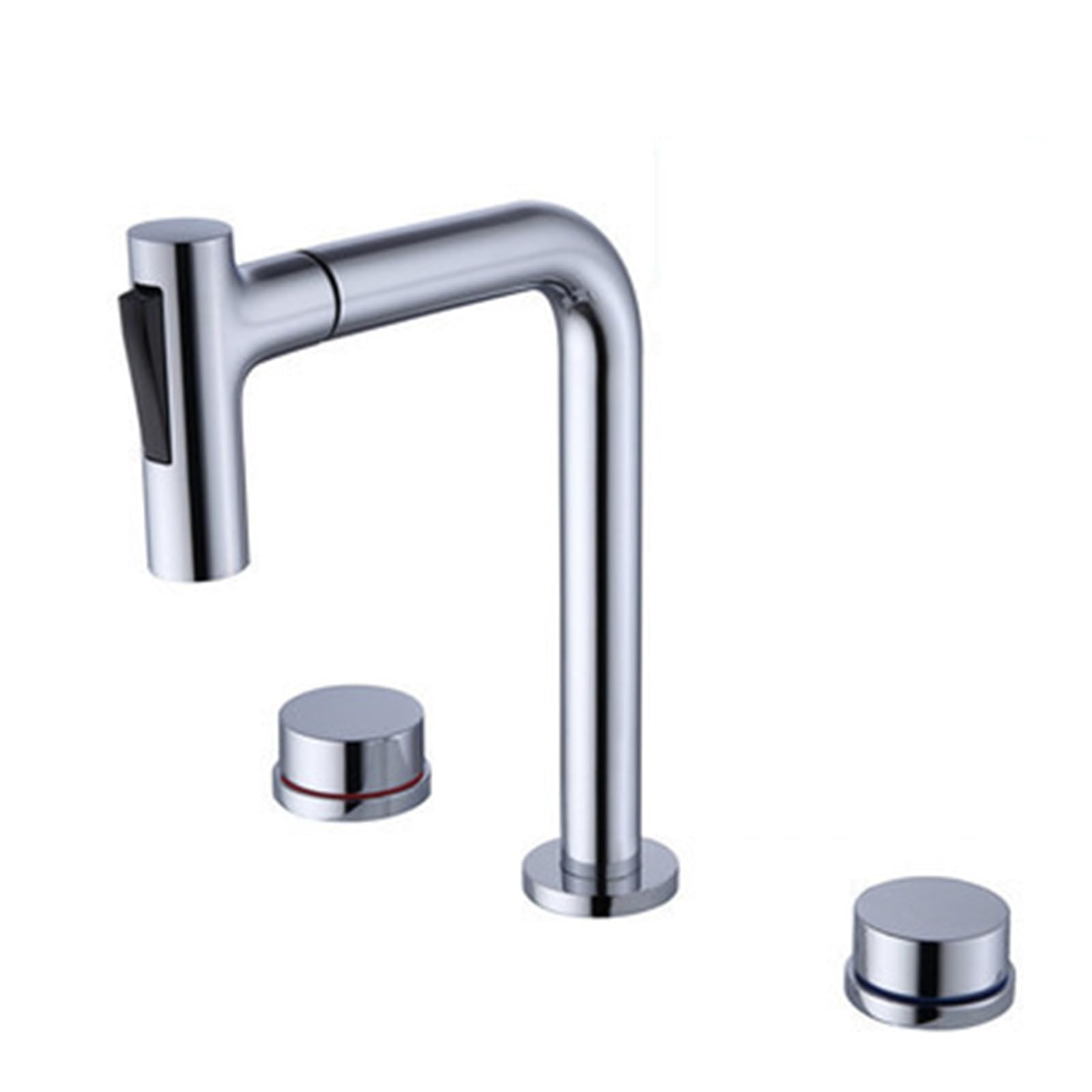 Grifo Mezclador extraíble para Lavabo de baño, 3 Orificios, rotación de 360°, 2 Modos, latón Cromado.