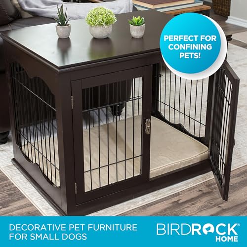 Internet's Best Decorative Dog Kennel with Pet Bed | Double Door | Wooden Wire Dog House | Large Indoor Pet Crate Side Table | Espresso by BIRDROCK HOME - Used condition - Image 4