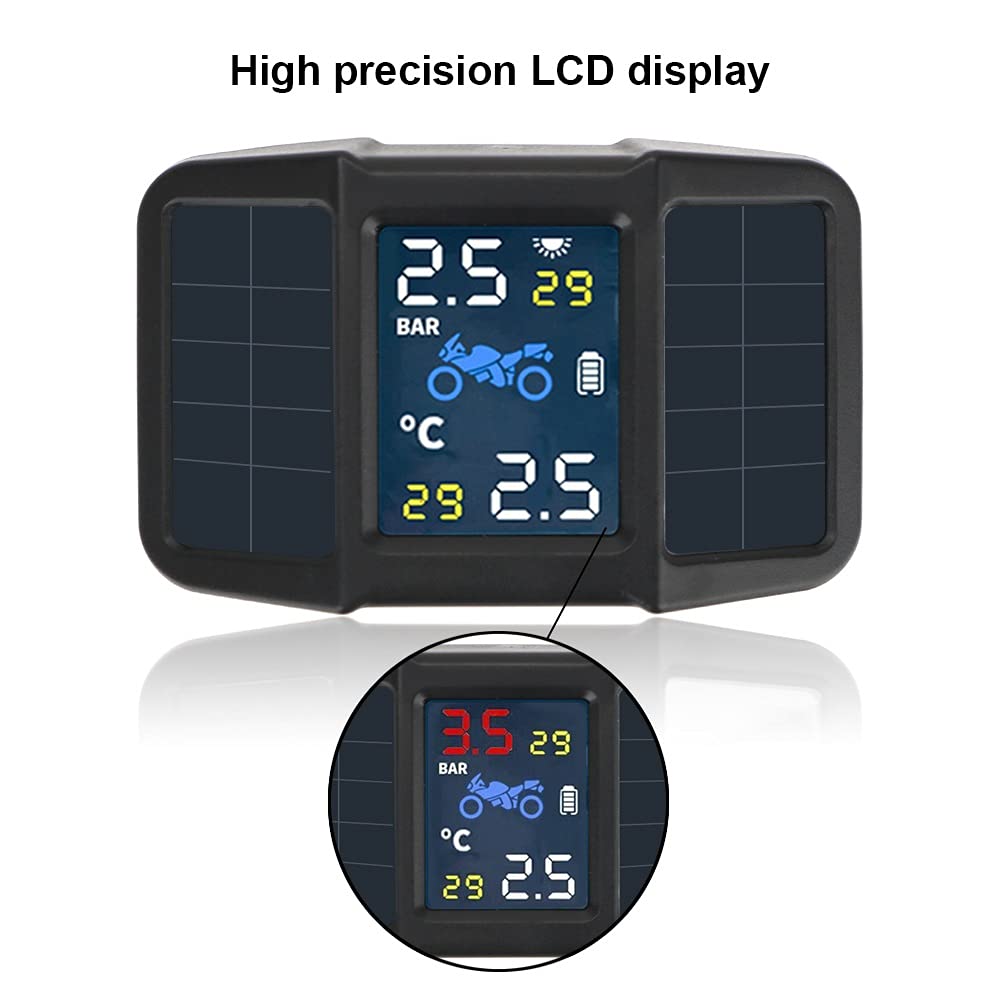 Tpms Sistema di monitoraggio della temperatura Pneumatico per pneumatici per pneumatici per pneumatici USB Ricarica solare USB con 2 sensori esterni Pressione Pneumatici