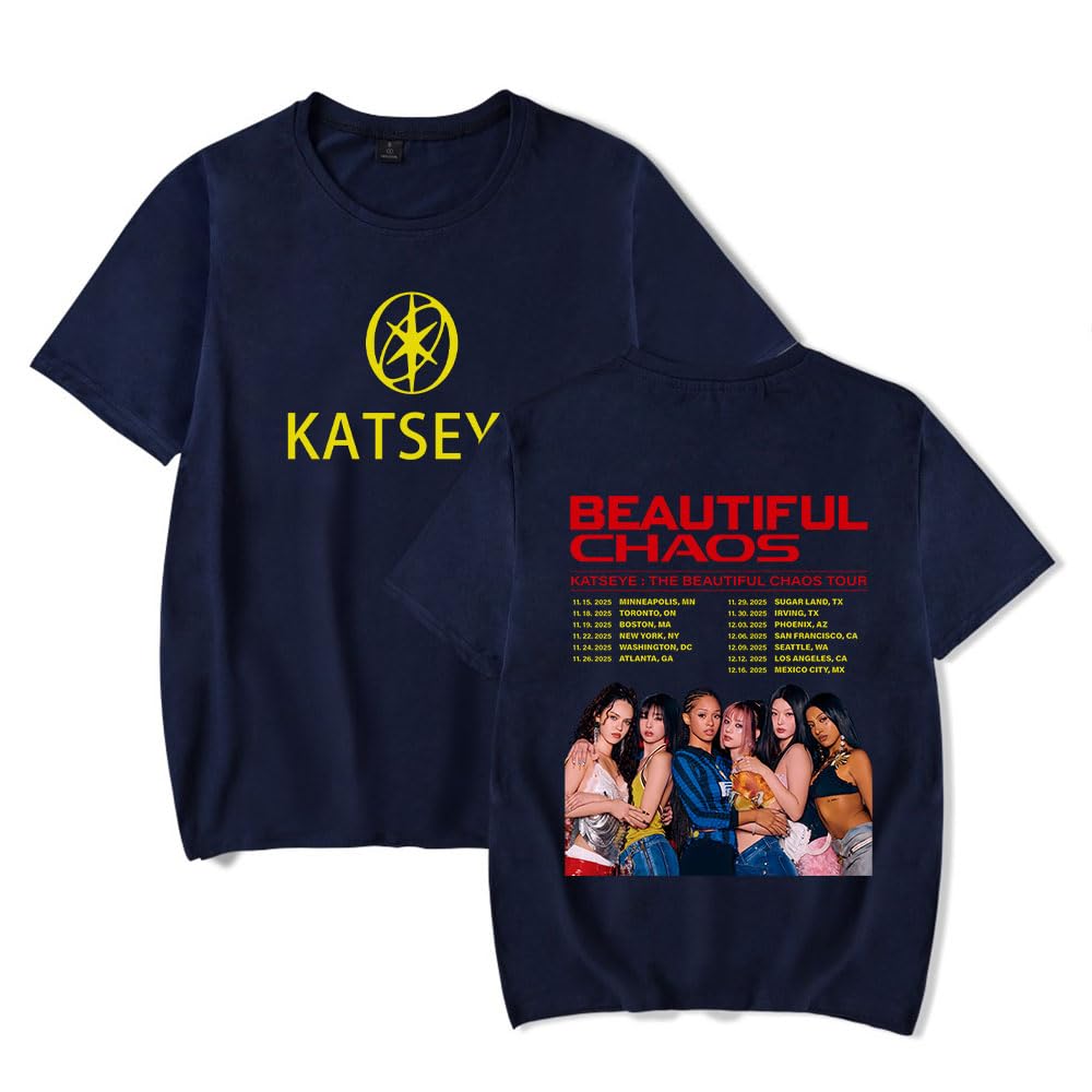 Katseye Merch 2025 The Beautiful Chaos Tour Tshirt Crewneck Short Sleeve Tshirt Men/Women Music Tops