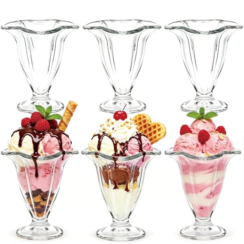 6 Pack 6oz Glass Footed Dessert cups Tulip Ice Cream Sundae Glasses