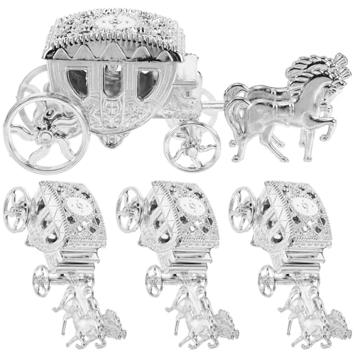 BUTIFULSIC Boîtes à Dragées de Carrosse pour Mariage, Plastique Argenté, Lot de 4 Pièces, Design Élégant et Résistant, pour Fêtes et Cérémonies