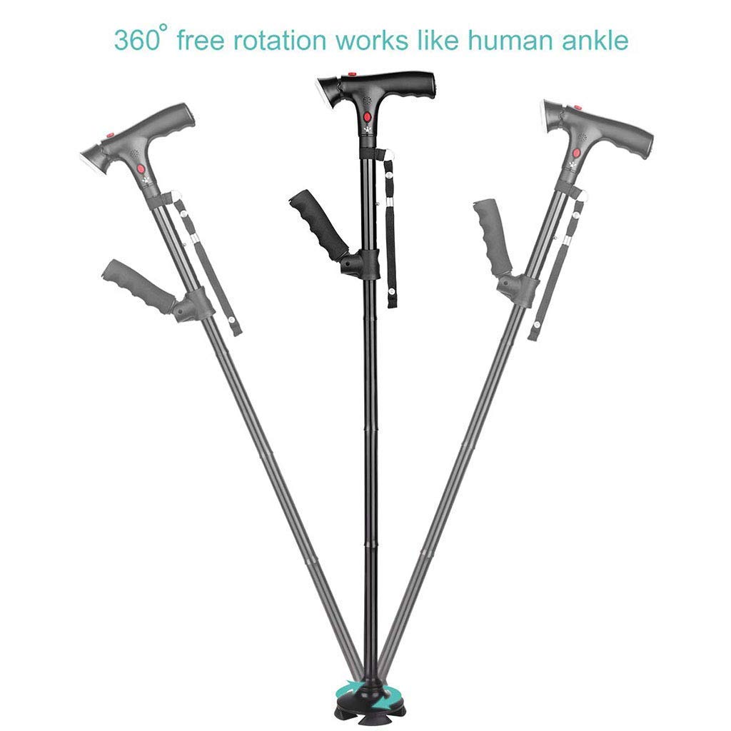 MRKU Bastón Plegable con botón de Alarma, bastón Plegable portátil para Exteriores con bastón Ajustable con luz LED, Andador de Aluminio Plegable Ligero, Padres Mayores, Regalos Unisex