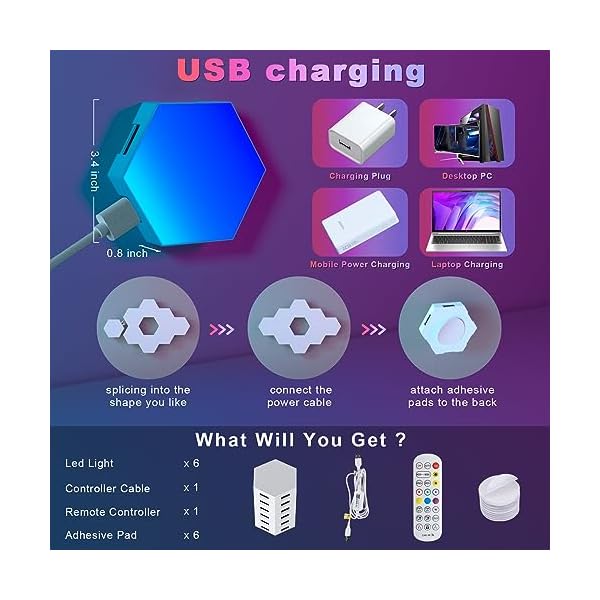 PUMPKINS 20Pcs Hexagon LED Lights, RGB Hex Light Panels, Smart Wall Gaming Panels Sync to Music for Room Bar Bedroom Home Decor Room,Gaming Setup, with App & Remote Control [Energy Class A] - Image 7