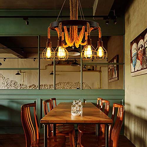 Lampe suspension industrielle e27 lustre corde chanvre fer bar resto - 5