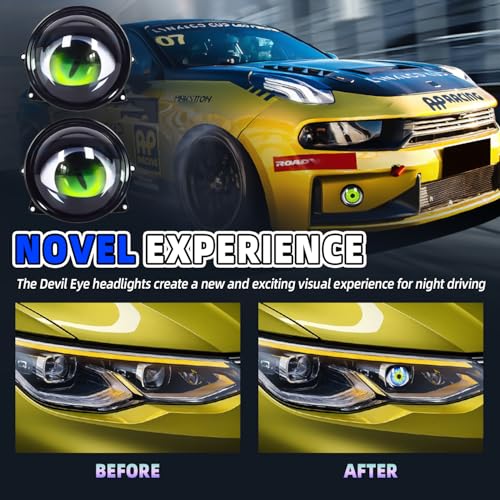 Image of Demon Eye Headlights for Cars and Motorcycles, 2PCS LED Dynamic Devil Eyes Light Kit with HD Lens, 6 Animated Eye Patterns, Universal 12-36V Eyeball Lights for Headlight or Fog Light