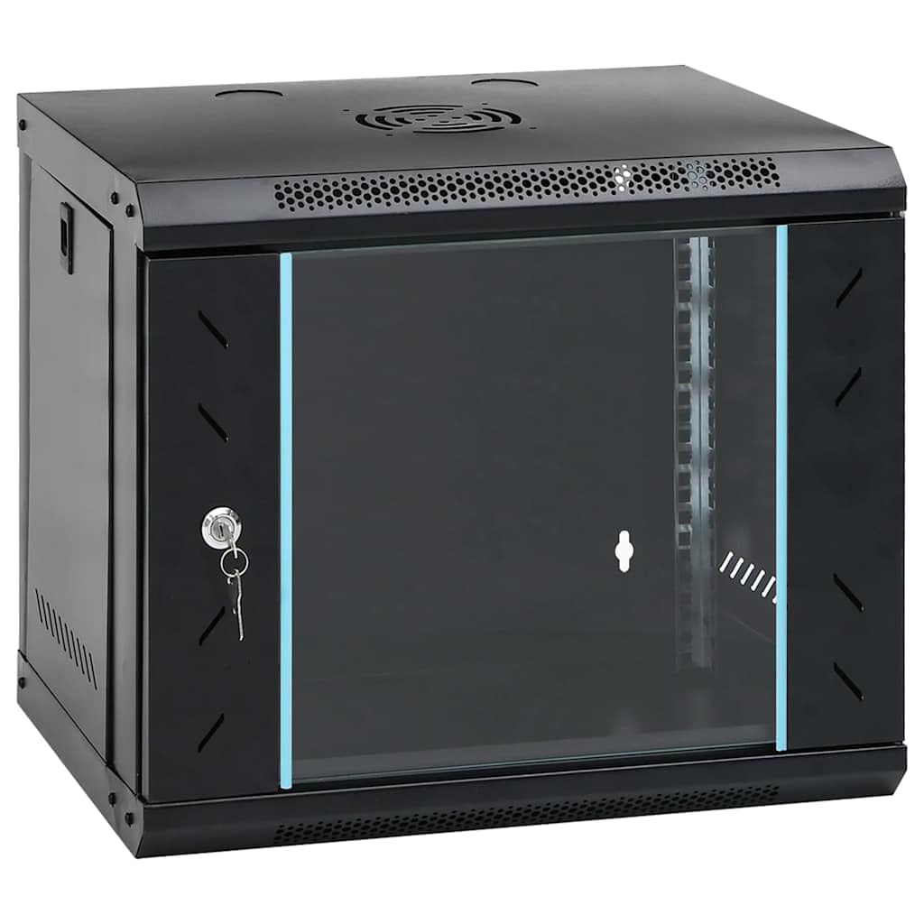 9HE - Armadietto di rete da 19", 53 x 40 x 45 cm, montaggio a parete, alloggiamento in acciaio nero, per accessori server
