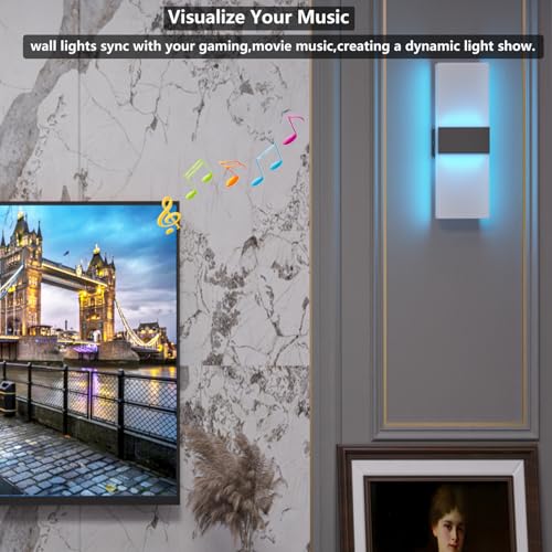 Image of LAMPAOUS Smart Wall Sconces RGB Wall Light Fixtures Alexa Enabled LED Wall Sconce Set of Two,Smart App,Remote Control Wall Mount Lamp for Bedroom Decor,Plug in & Hardwire Installation,Sliver White