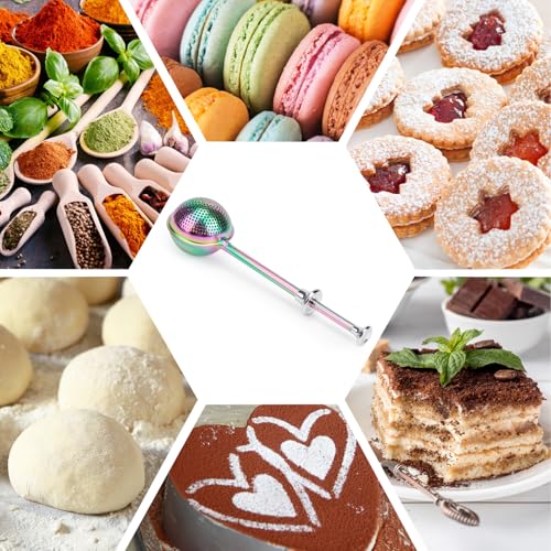 Image of HULISEN Flour Duster for Baking, One-Handed Operation, 304 Stainless Steel Powdered Sugar Shaker Duster, Pick Up and Dust Flour Sifter, Gift Package, Rainbow