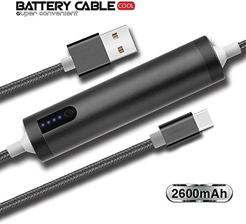 Portable USB C Cable Battery Charger 2600mAh Type A to C for Android Phone Samsung Google Motorola Huawei(Grey)